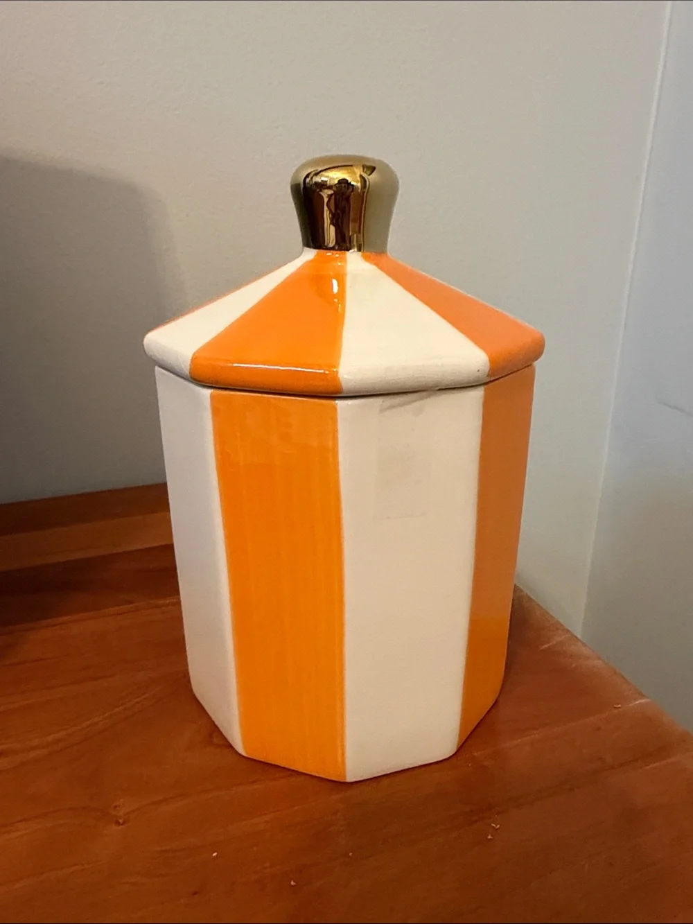 Halloween Fall Orange White Striped Canister w Lid